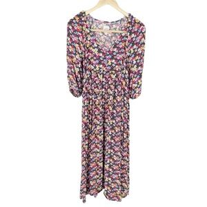 Gap Maternity Floral Henley Puff‎ Sleeve Midi Dress